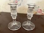 Vintage Set Of 2 Crystal Clear Glass Candle Sticks Holders 5 1 2  H Table Decor