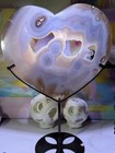 Heart-shaped Agate Geode Slice Crystal Mineral Display Specimen On Stand