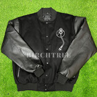 Def Jam Black Wool Bomber Varsity Jacket With Real Leather Sleeves