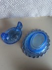 Miniature Glass Hen On A Nest Translucent Cobalt Blue Miniature Collectible Cute