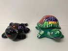 Talavera Style Mexican Folk Art Ceramic Turtle Trinket Box   Gecko Salamander