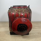 Round Antique Oriental Asian Rice Container Box Lid Woven Wicker Basket Wood 