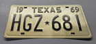      1969 Texas  passenger  License Plate  hgz-681 