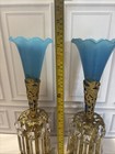  2  Antique Victorian Gilt Bronze   Blue Opaline Glass Girandole Epergnes