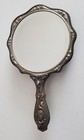 Vintage Vanity Silver Plated Ornate Beveled Hand Mirror Floral Scroll