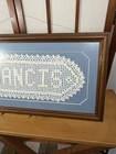 Framed Vintage Filet Crocheted Doily Spelling The Name Francis 22x10