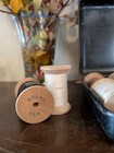 Vintage Wooden Spools In Metal Box  14 Vintage Spools With Thread