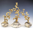 Superb 19c French Gilt Bronze Flowers Candleholders Set
