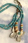 Navajo Sterling Silver Opal Coral Moonstone Butterfly Pendant Turquoise Necklace