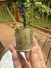 Antique Persian Qajar Pierced Brass Kohl Pot   Spoon Set Islamic Surma Makhala