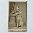 Antique Cdv Photograph Beautiful Young Woman With Flower Under Glass Dome