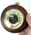 Vintage Atco Wall Barometer Round Wood Hanging Weather Gauge Dial Brown Germany