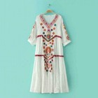 Women Vintage Ethnic Mexican Embroidered Cotton Linen Long Boho Loose Dress Hot