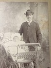 Antique 1890s Cabinet Card Photo Father Baby Victorian Wicker Carriage Pram