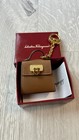Salvatore Ferragamo Brown Leather Mini Bag Key Chain Charm Gold Logo Accent