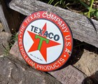 Antique Texaco Texas Porcelain Round Gas Pump Plate Sign 10 6 1933 The Texas Co