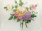 Vtg Unused Guilloche Enamel Powder Compact W painted Pansy Bouquet