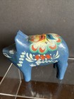 Rare Vintage Folk Art Swedish Nils Olsson Dala Blue Carved Wood Pig 3 l
