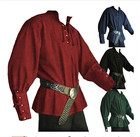 Medieval Renaissance Long Sleeve Shirt Men Viking Pirate Lace Up Casual Tops