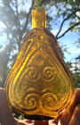 Nice Golden Amber Colored Pint Scroll Flask Hand Blown Reproduction Scarce L  k