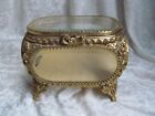 Antique Filigree Ormulo Jewelry Display Box Casket With Beveled Glass Panels