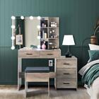 Vanity Set 10 Led Lighted Mirror Makeup Dressing Table Dresser Desk 5 Drawers