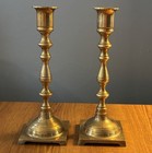 Vintage Pair 8  Solid Brass Candlesticks Square Base Made In Hong Kong