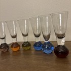 Vintage Colored Glass Ball Base Shot Glasses - Set Of 6
