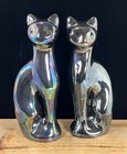 Vtg  Mcm Pair Of Black Cat Figurines Eyes 10 5    Tall Kitty Made In Taiwan