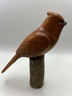 Hand Carved Wooden Cardinal Bird Figurine On Wood Base  Home Decor Read