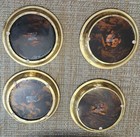 Set Of Four Rare Vintage Brass And Faux Tortoiseshell Coasters 