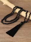 8mm 108 Obsidian Necklace Beads Buddhist Prayer Tassels Mala