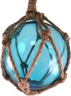 Glass Fishing Net Float Buoy Japanese Style Tiki Decor Light Blue 5 Inch Rope Na