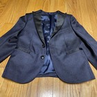 Custom Made Tuxedo Jacket Boys Size 4 Jacquered Satin Dark Blue Formal Wedding