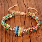 7 Chakra Handmade Braided Heart Charm Sea Sediment Healing Reiki Bracelet Gifts