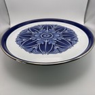 Bombay Grace Pedestal Cake Stand Cobalt Blue White Porcelain Server Plate Tray