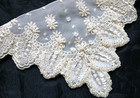 Vtg Nos Lace Hankie Handkerchief Hand Beaded Embroidered Wedding 7 x7  Sq Ivory