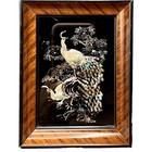 Vintage Asian Peacock Flowers Abalone Shell Reverse Painting In Frame - 4  H