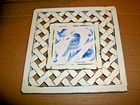 Vintage Hallmark Steel   Ceramic Tile Pot Trivet Bird Design 8 5  X 8 5  Inches