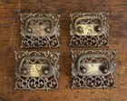  2176-four Matching Grb Co Antique Ornate Cast Brass Drawer Pulls 3       Square