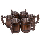 Set 6 Handmade Wooden German Beer Mug Barrel Juice Cup Travel Oak Tinted 0 65l