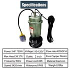 1hp 750w Submersible Sewage Sump Pump W float Heavy Duty Cast Iron  4000gph 110v