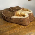 Ll Bean Wicked Good Men s Brown Suede Shearling Lined Moccasin Slippers Size 10