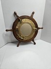 Vintage Wall Hanging Mirror Ship Wheel Wood Brass Nautical Beach Lake House