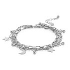Celestial Moon Stars Charm Bracelet Silver Stainless Steel Double Chain Anklet