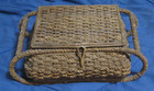 Antique Rustic Woven Straw Sewing Basket With Lots Of Contents Spools Pins