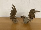 Pair Of Antique Brass Cocks fighting Rooster Sculptures