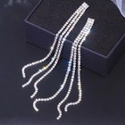 Three Strings Silver Crystal Tassel Earrings