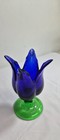 Vintage Hand Blown Blue Tulip Art Glass Vase