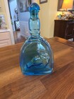 Antique Vintage Blue Glass Horse Bottle With Original Stopper Derby Style   Rare
